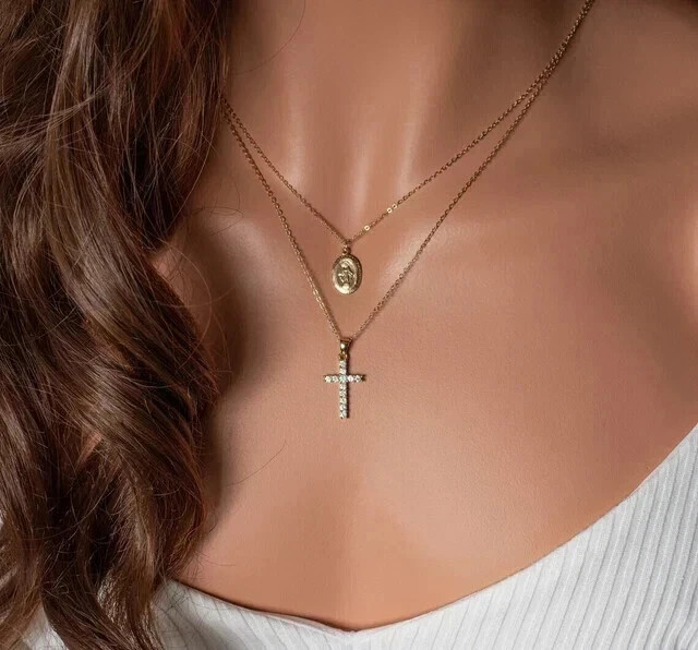 1.50 Ct Round Cut Real Moissanite Cross Women’s Pendant 14K Yellow Gold Plated