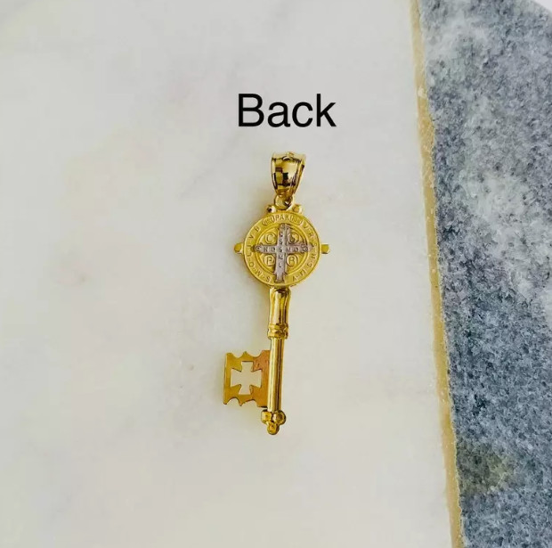 14K Gold Plated Saint Benedict Key – 1.3″ Pendant 925 Sterling Silver San Benito