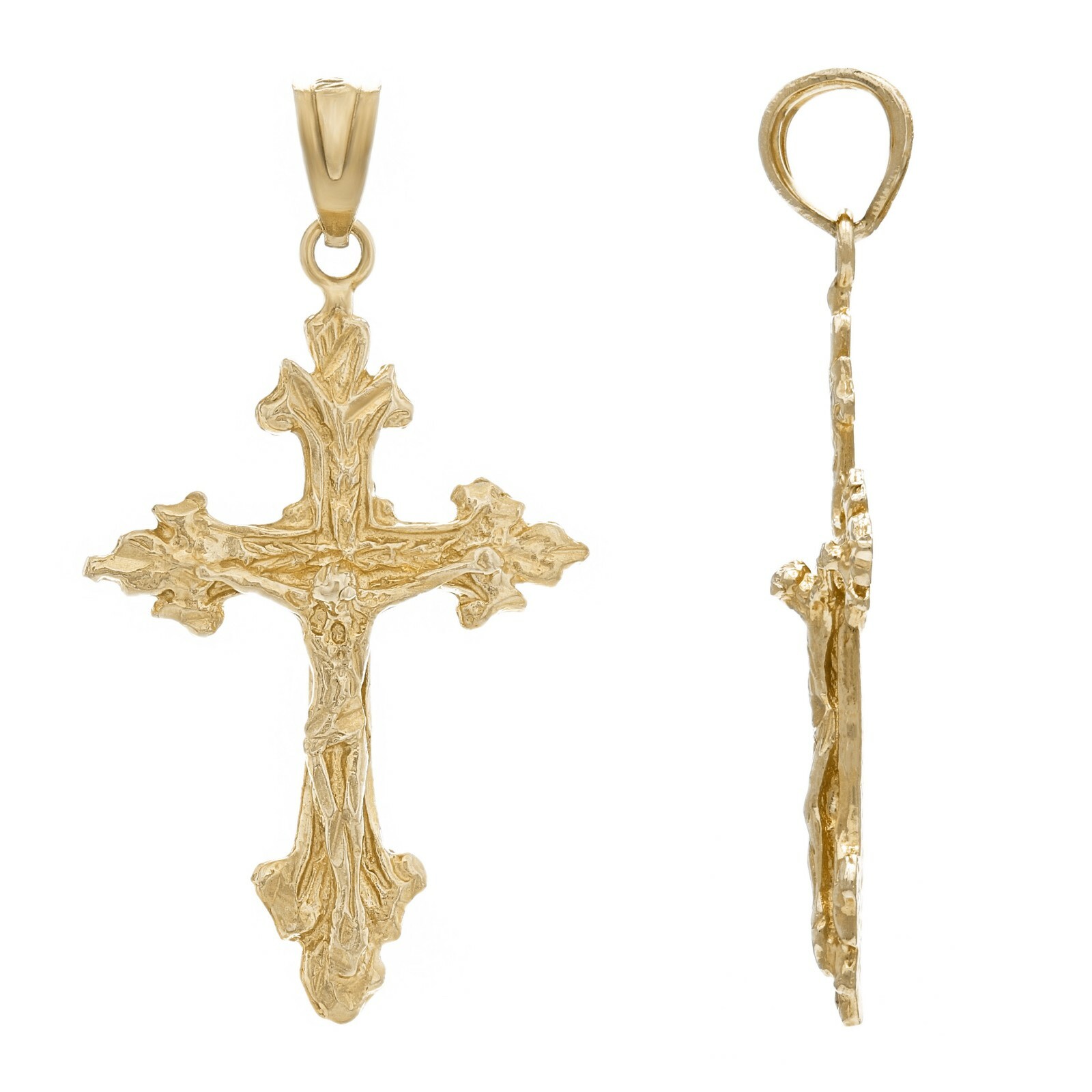14k Yellow Gold Filigree Jesus Christ Crucifix Cross Charm Pendant 1.4″ 2.3grams