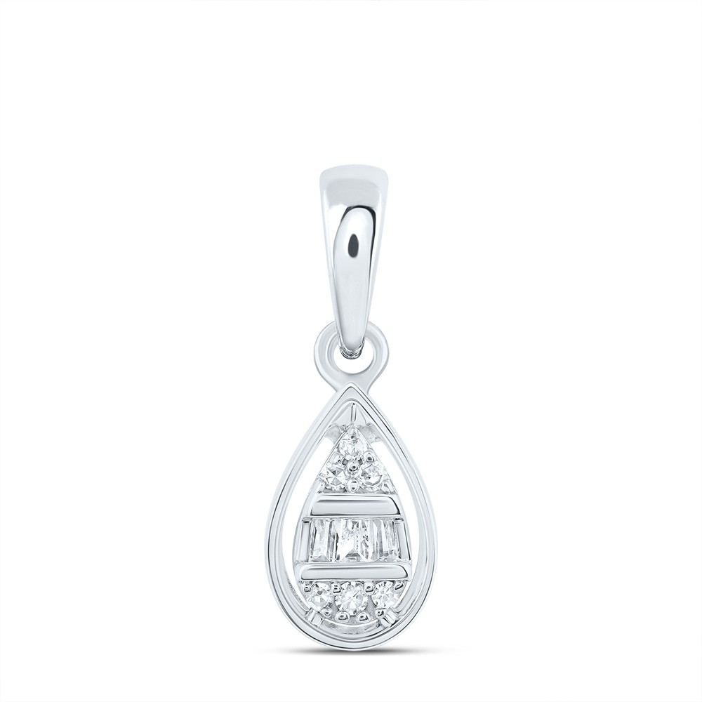 0.05 Ctw Natural Diamond Teardrop Gift Pendant 10k White Gold