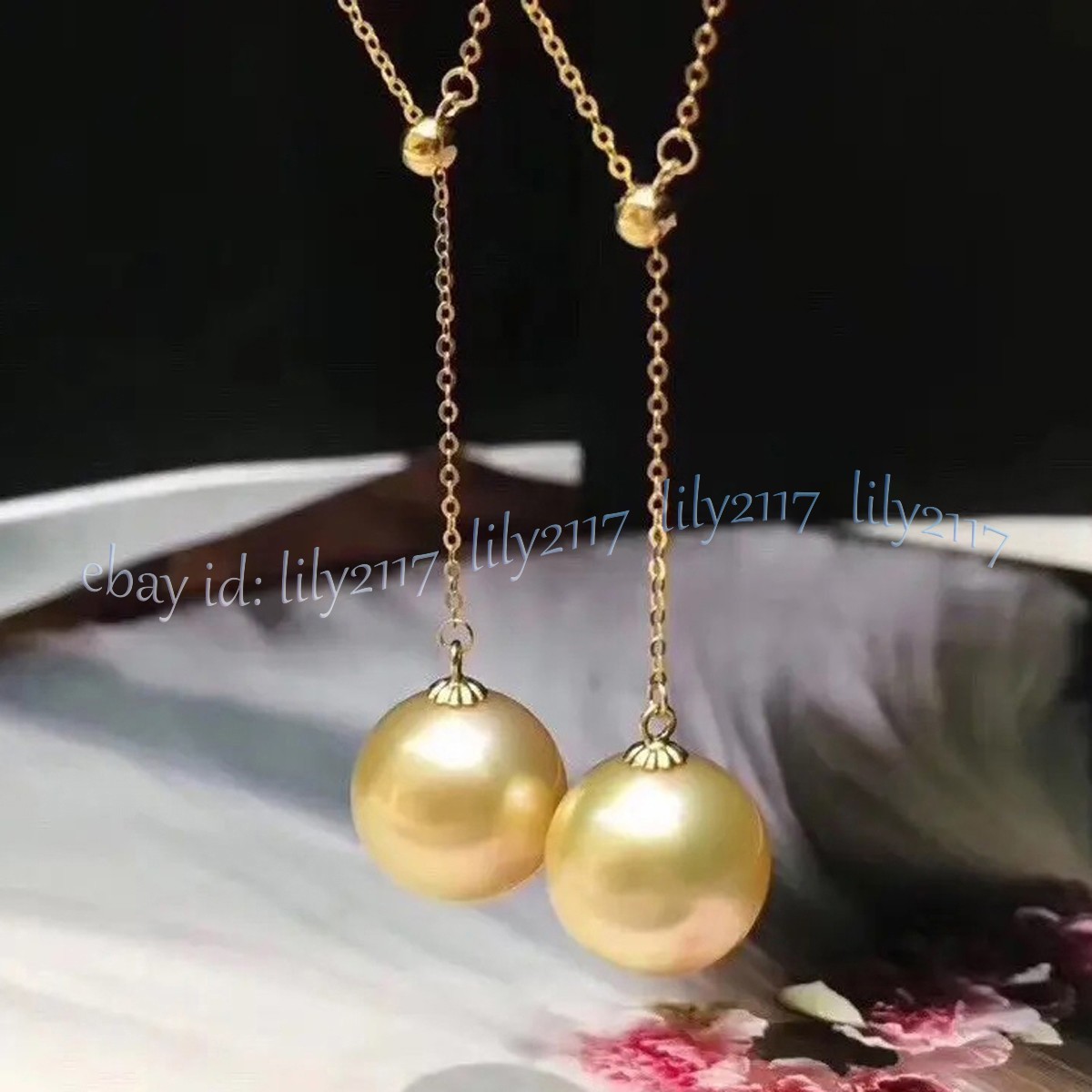 Genuine 10-11mm Natural South Sea Round Gold Pearl Pendant Drop Necklace 18”