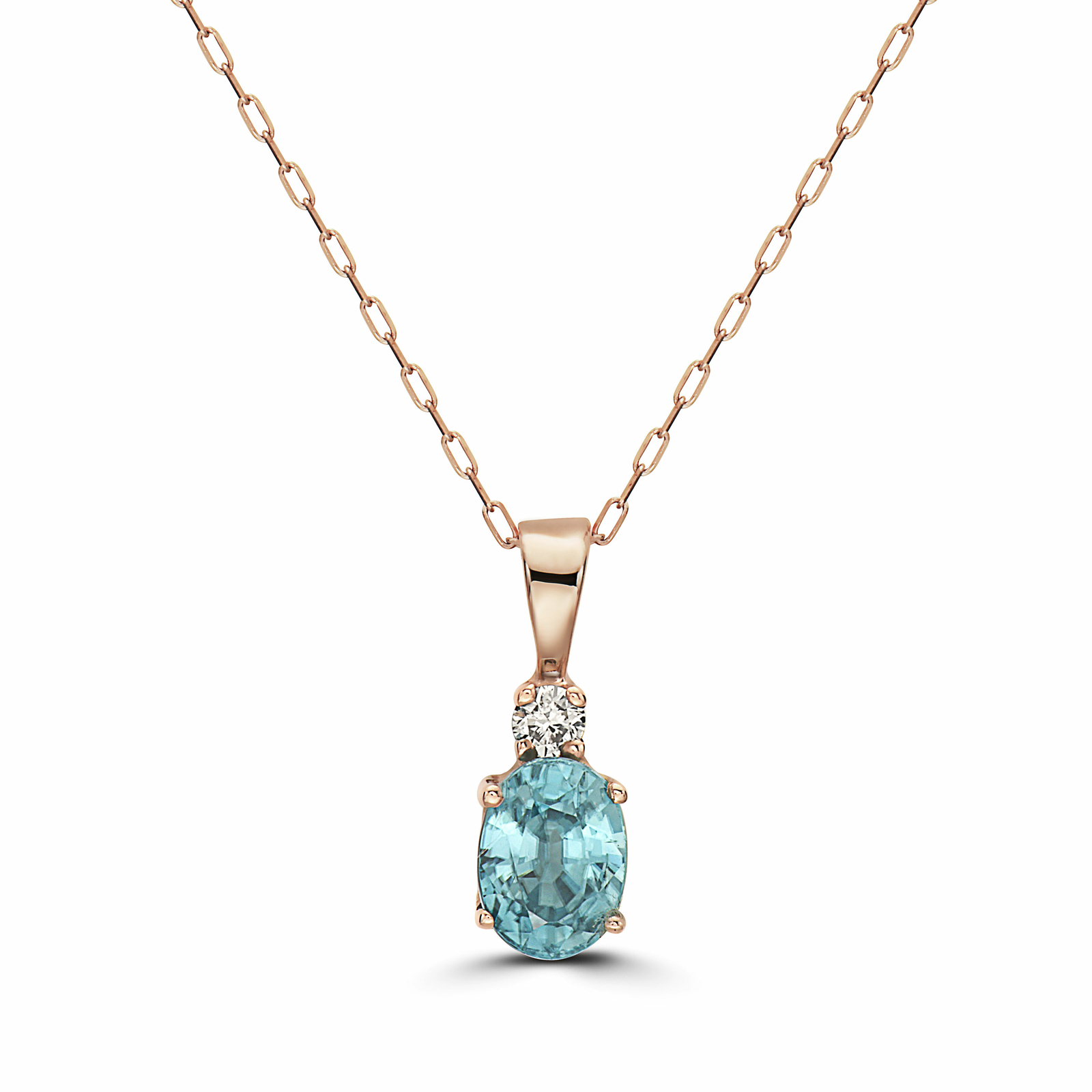 Birthstone 14K Rose Gold Zircon Nude Diamond 1.25 cts 18″ Pendant Necklace
