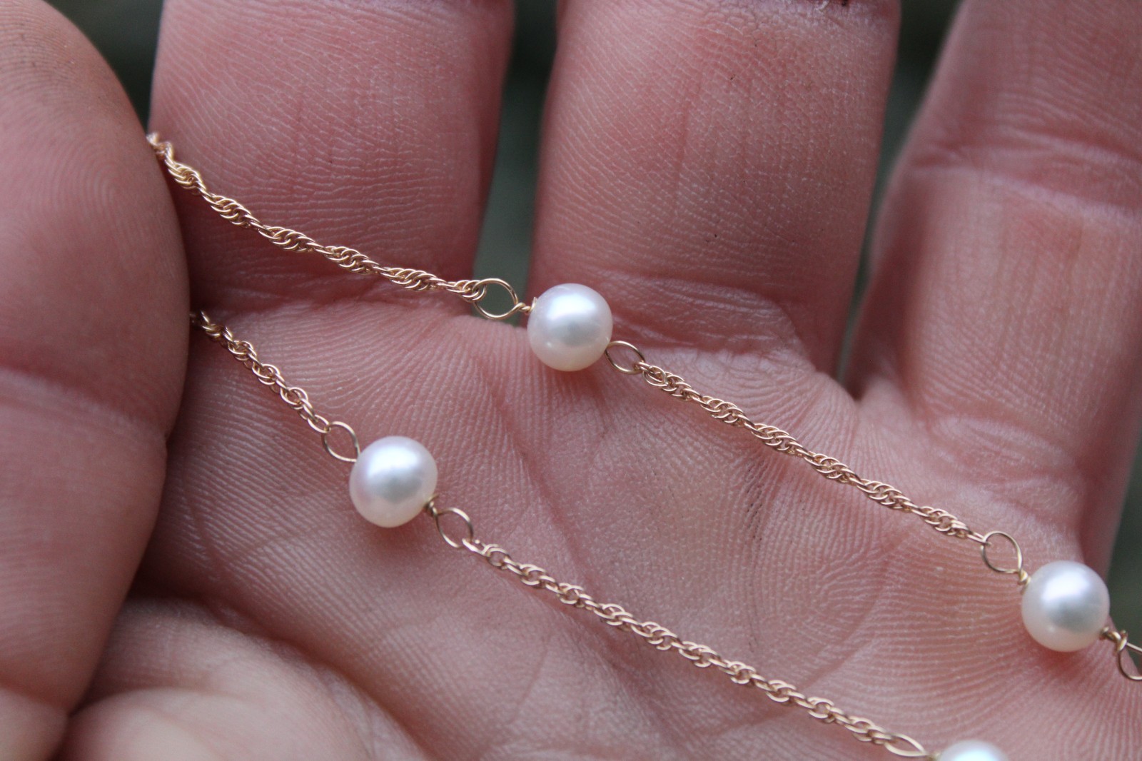 Vintage 14k Yellow Gold & Pearl Y Drop Dangle Necklace, HZ (16.25″)