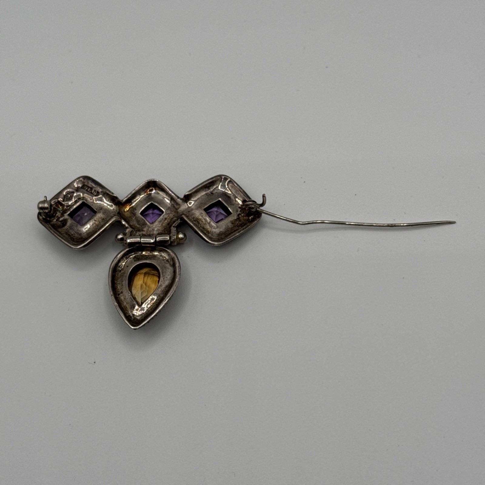 JUDITH JACK 925 Sterling Silver Vintage Amethyst Citrine Marcasite Gem Pendant