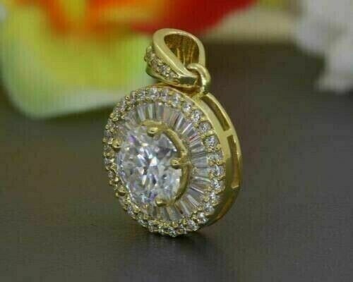 3Ct Round Cut Lab-Created Diamond Pendant Free Chain 14k Yellow Gold Finish