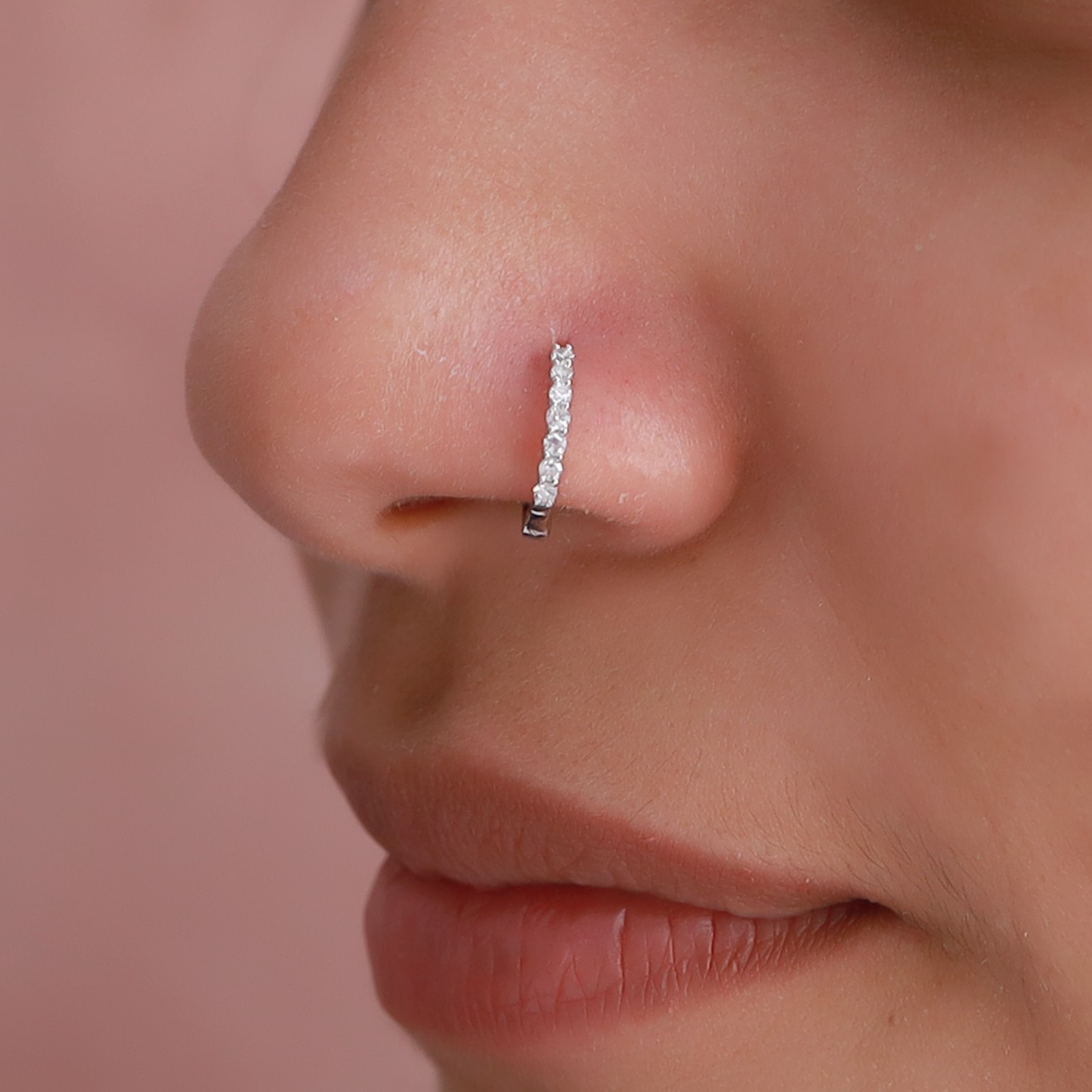 0.05 CT Lab Grown Diamond Nose Ring for women 925 Silver 14k White Gold Plated