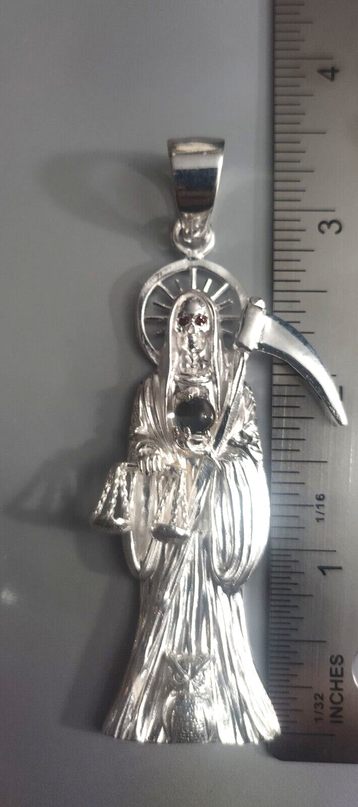 Sterling Silver Grim Reaper pendant Dije de la Santa Muerte Plata REAL 925 3.5″
