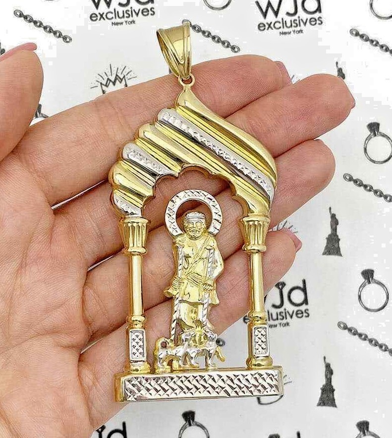 10K Yellow Gold Diamond-Cut Religious Saint Lazarus Charm Pendant 2.5″-3.3″