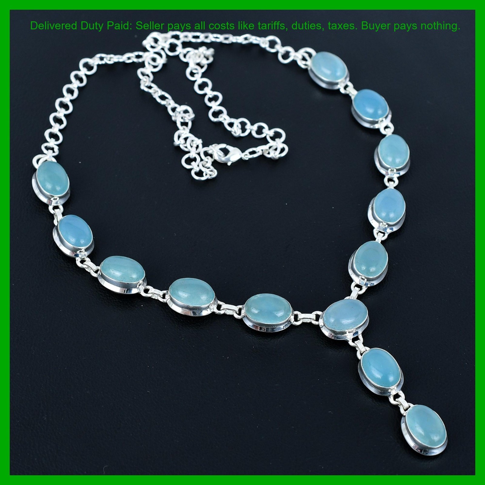 Valentines Deal Natural Aquamarine 925 Silver Wedding New Chain Necklace Jewelry