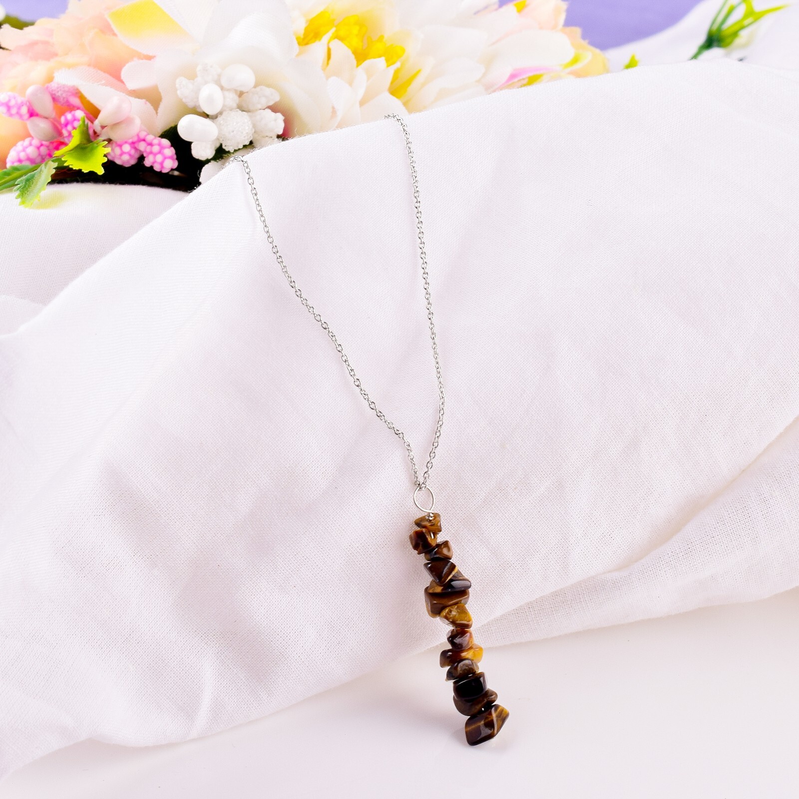Natural Raw Tiger’s Eye Gemstone Pendant Dainty Necklace Healing stone Jewelry