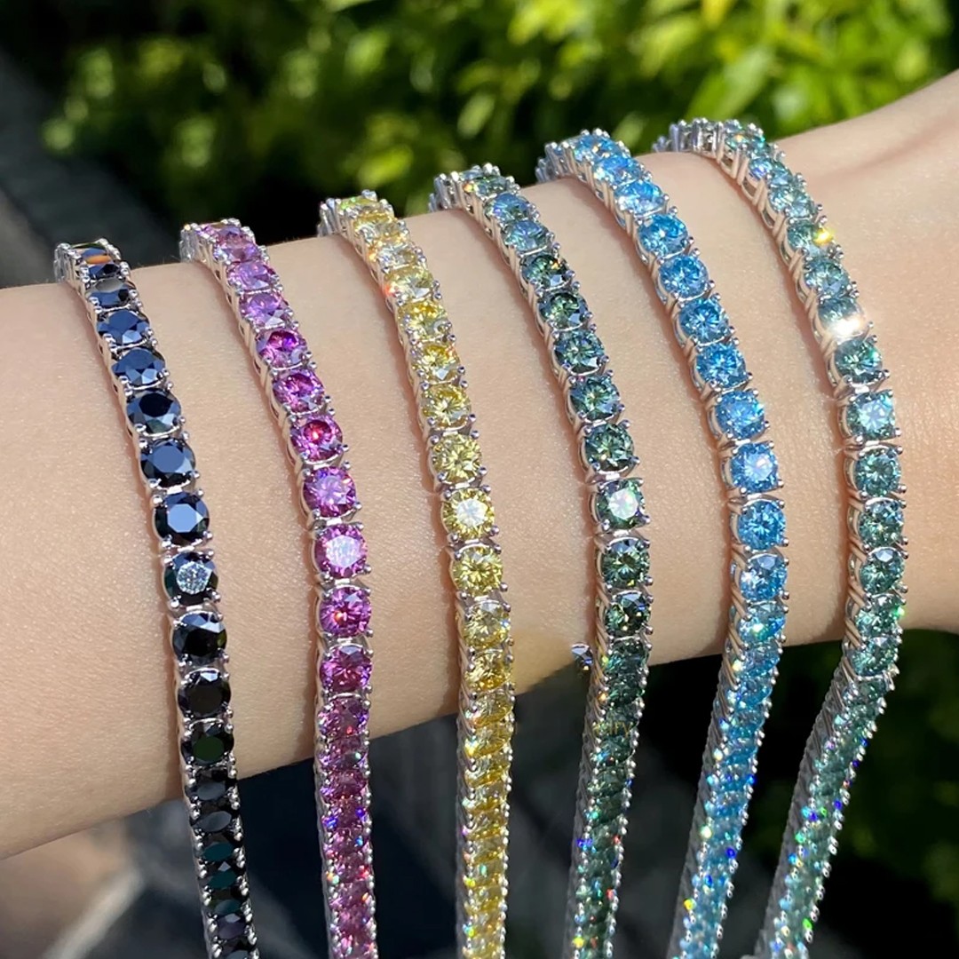 Colorful Real Moissanite Tennis Chain Necklace S925 Silver Bracelet Passes Test