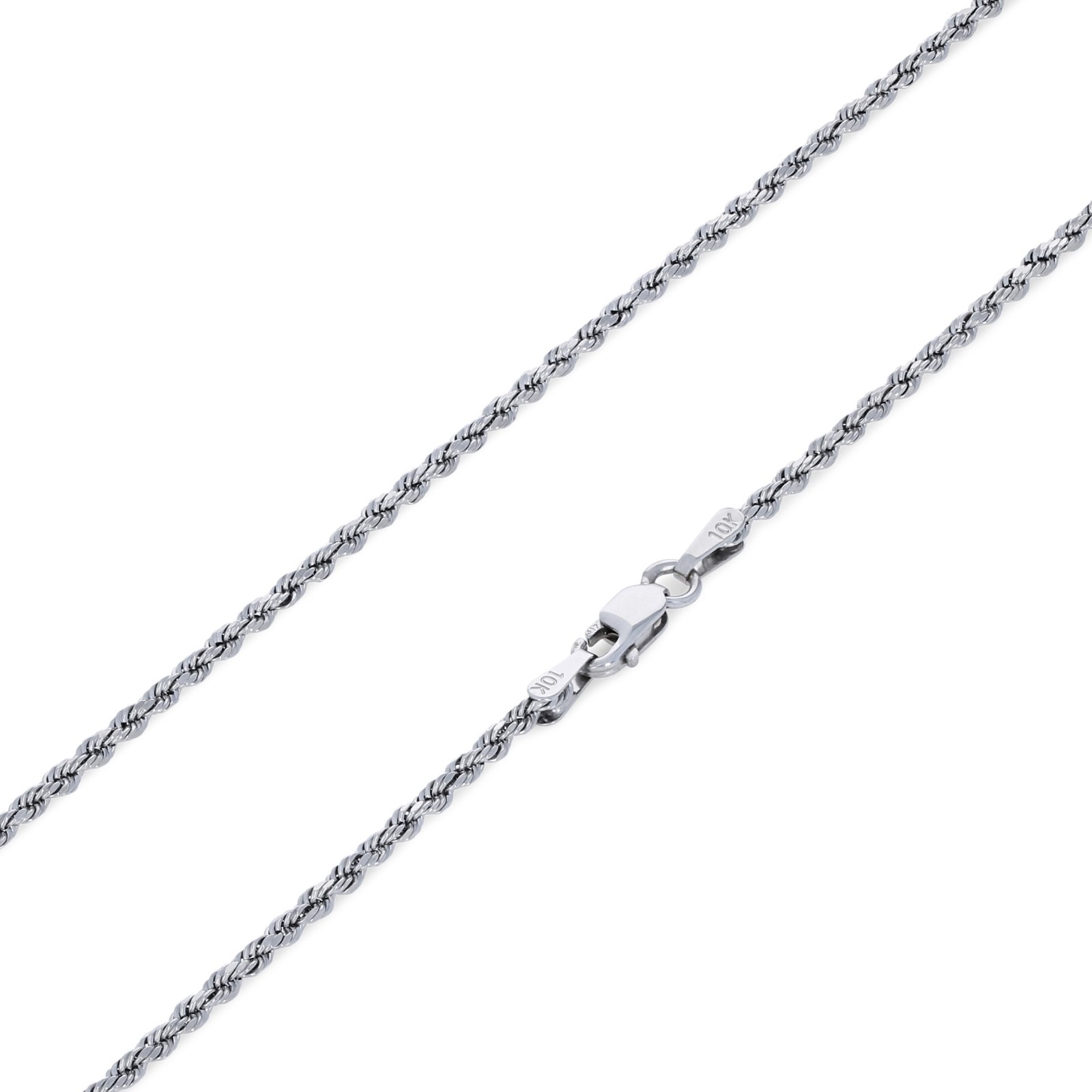 10K White Gold 1.5mm-7mm Diamond Cut Rope Chain Necklace Mens Womens 16″-30″