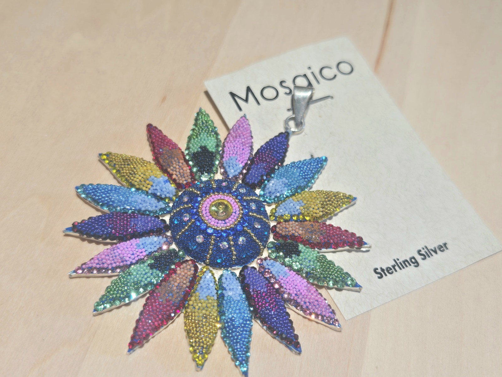 Huge Sterling Silver Star Colorful Mosaico Pendant