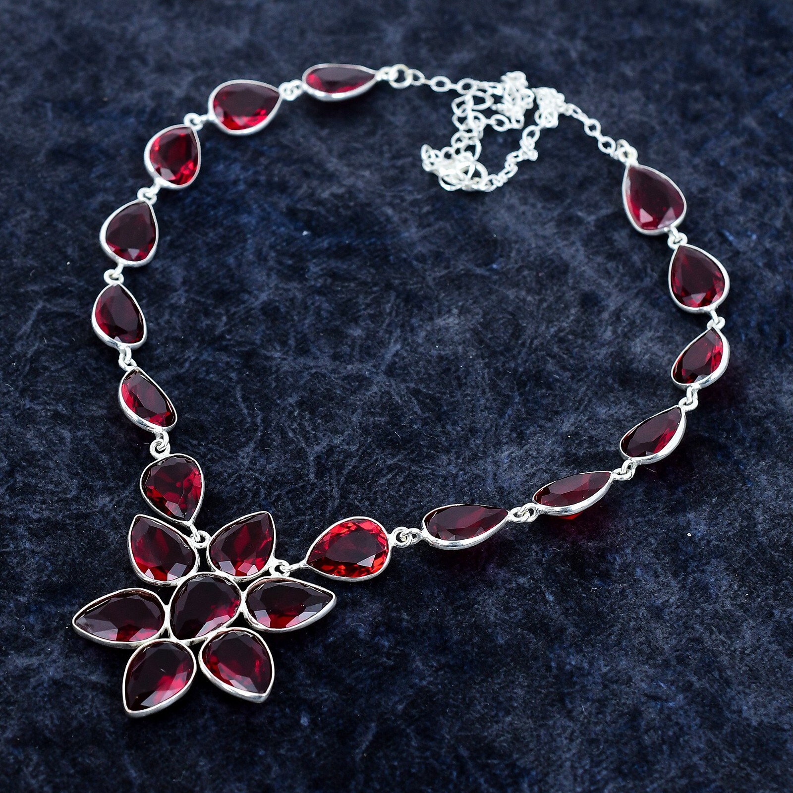 Garnet Gemstone Necklace 925 Sterling Silver Jewelry Ethnic Gift For Her – 18″