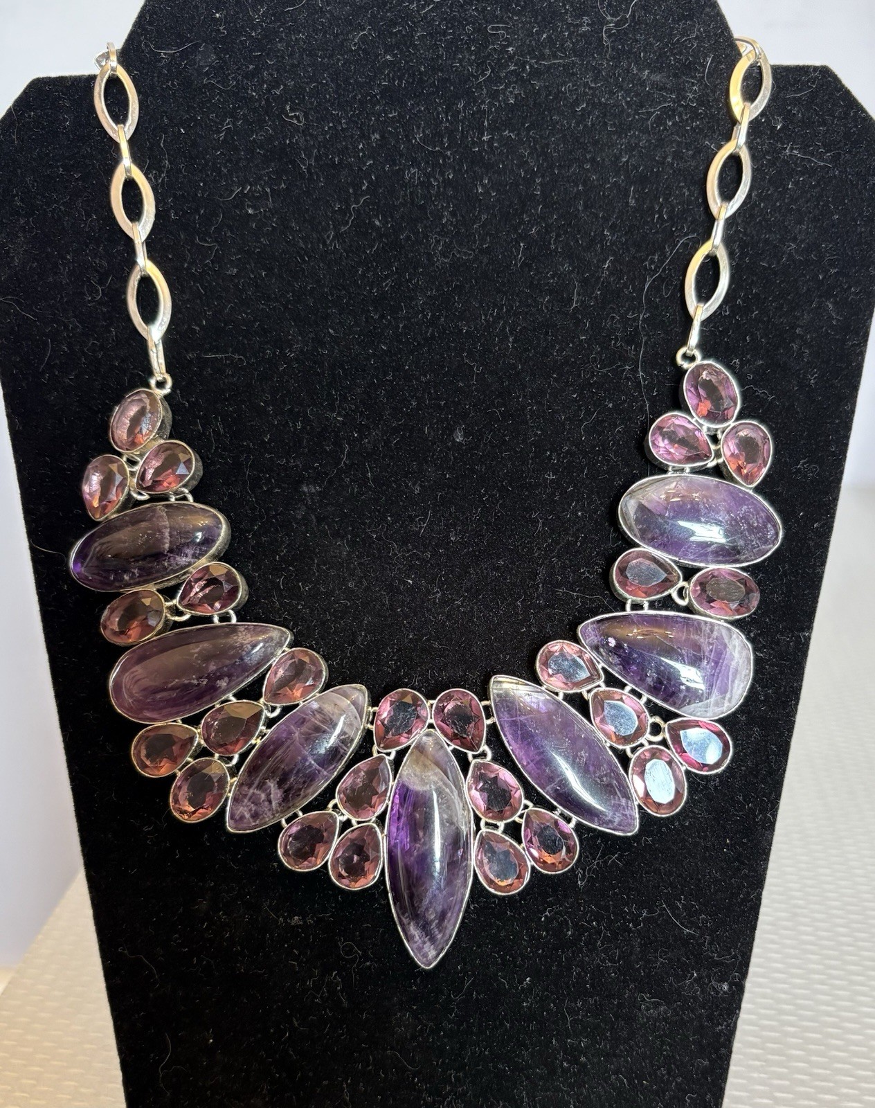 Natural Amethyst Statement Necklace 925 Sterling Silver 200ct Massive Bib Collar