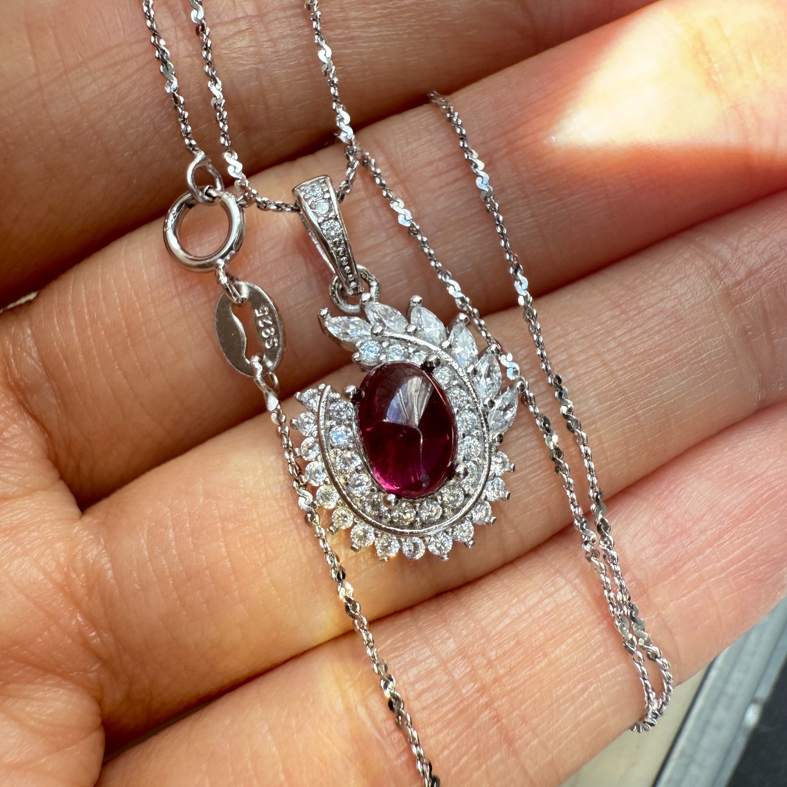 925 Sterling Silver Necklace 7x5mm Natural Topaz Zircon Handmade Flower Chain