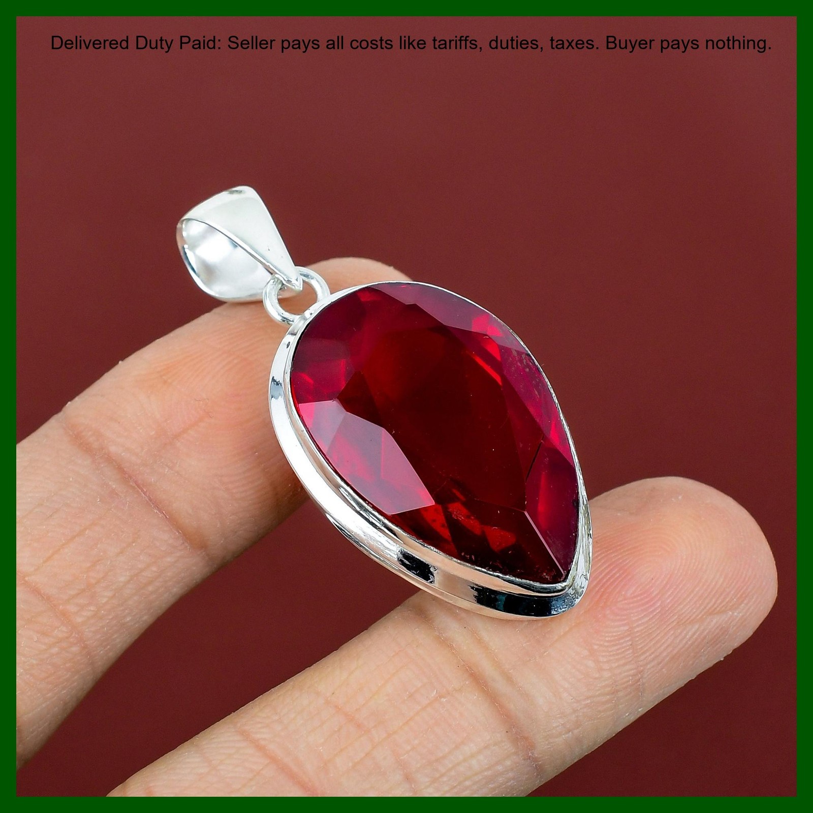 Pear Mozambique Garnet Stone 925 Silver Sister Birthday Ethnic Wedding Pendant