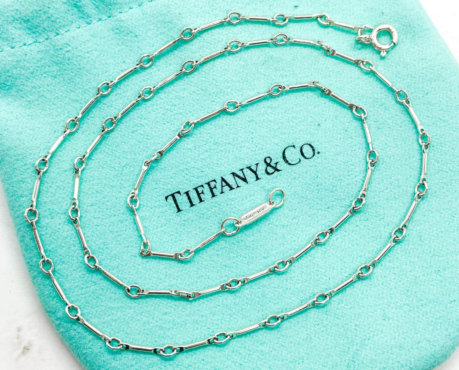 Tiffany & Co. Bar Round Link Chain Necklace 18″ Sterling Silver w/ Box