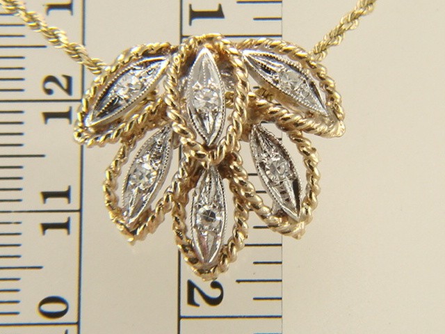 14K Yellow & White Gold Natural Diamond Necklace Slide 4.5 grams