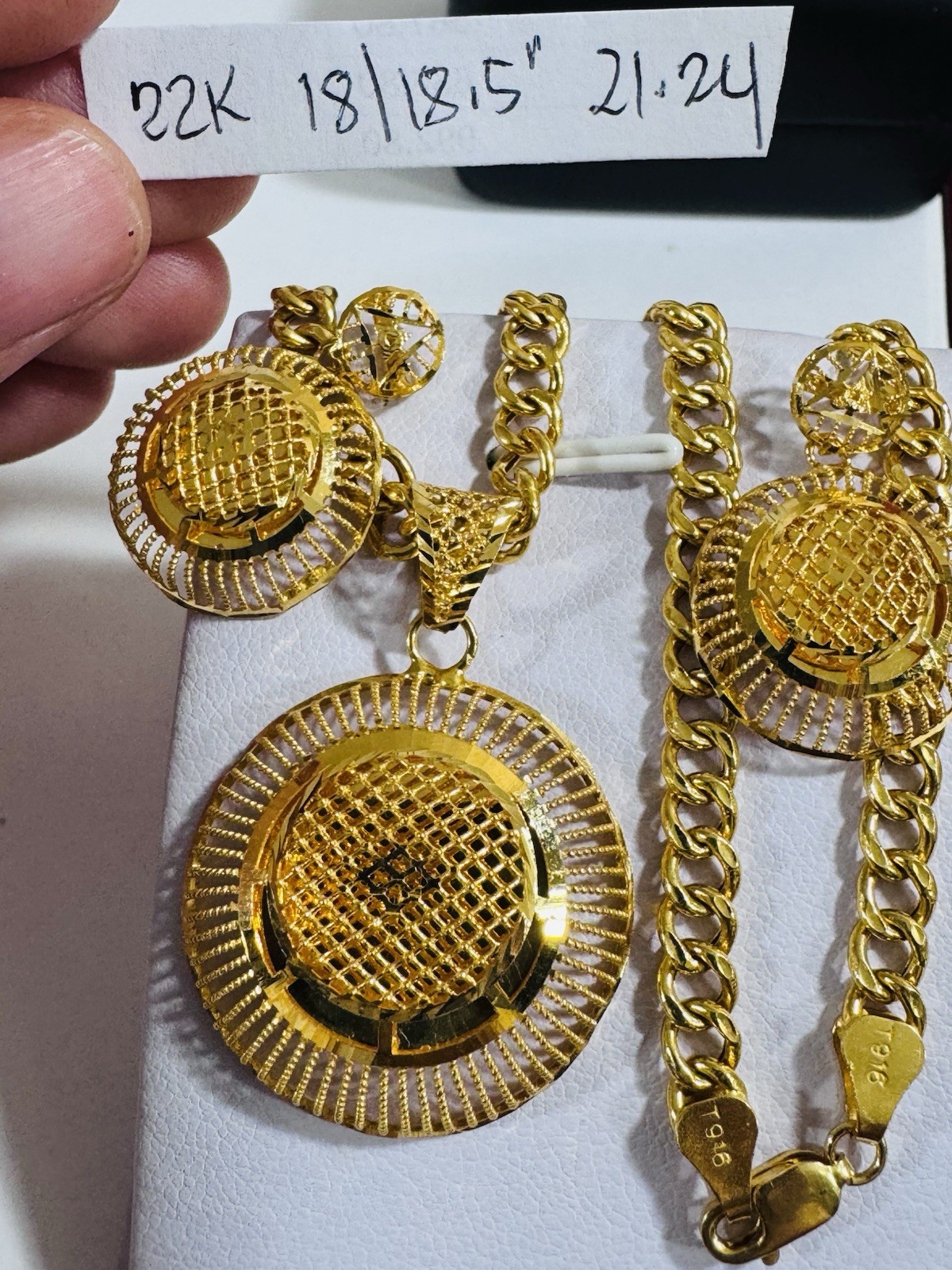 22K 916 Real Gold 18”/18.5” long Round Earring Set Necklace 21.24g 5.5mm WOMENS
