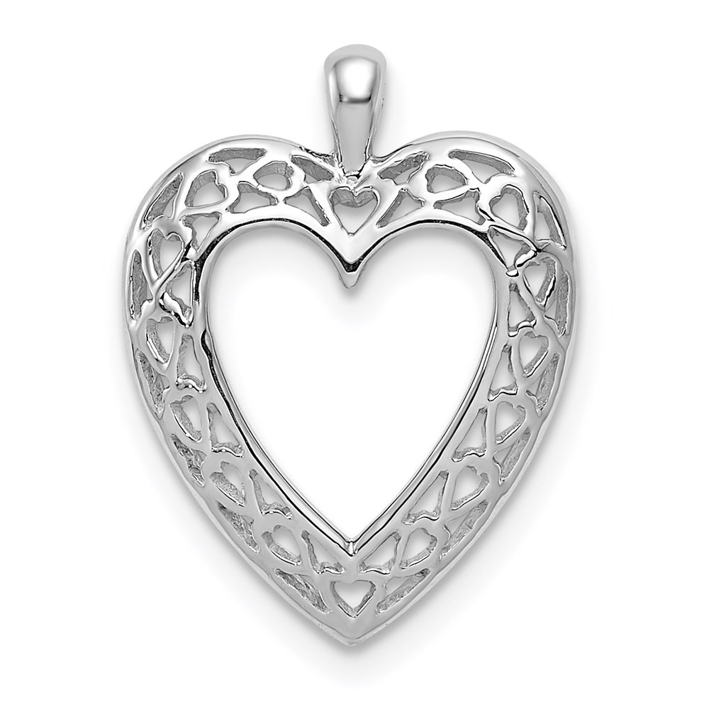 Real 14K White Gold Cut-Out Heart Border Pendant 1.17 g ; Length: 19 MM