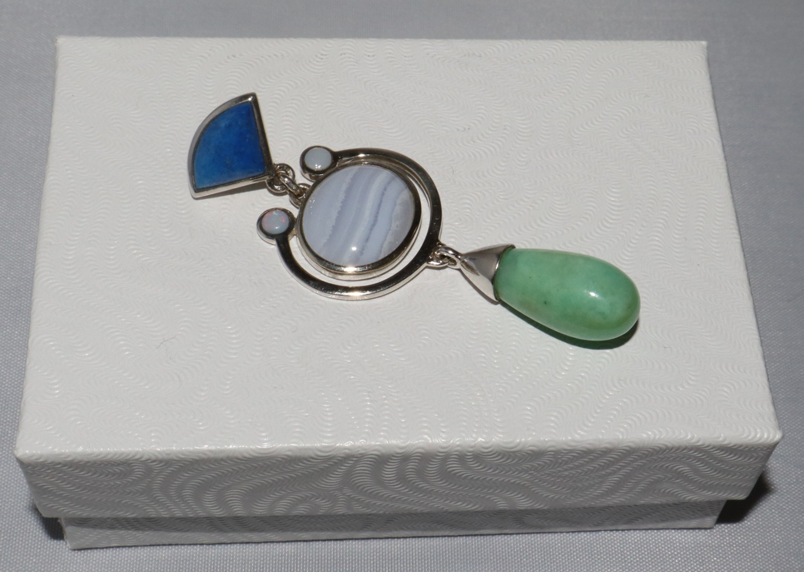Whitney Kelly WK 925 Silver Lapis, Opal, Lace Agate & Chrysoprase Dangle Pendant