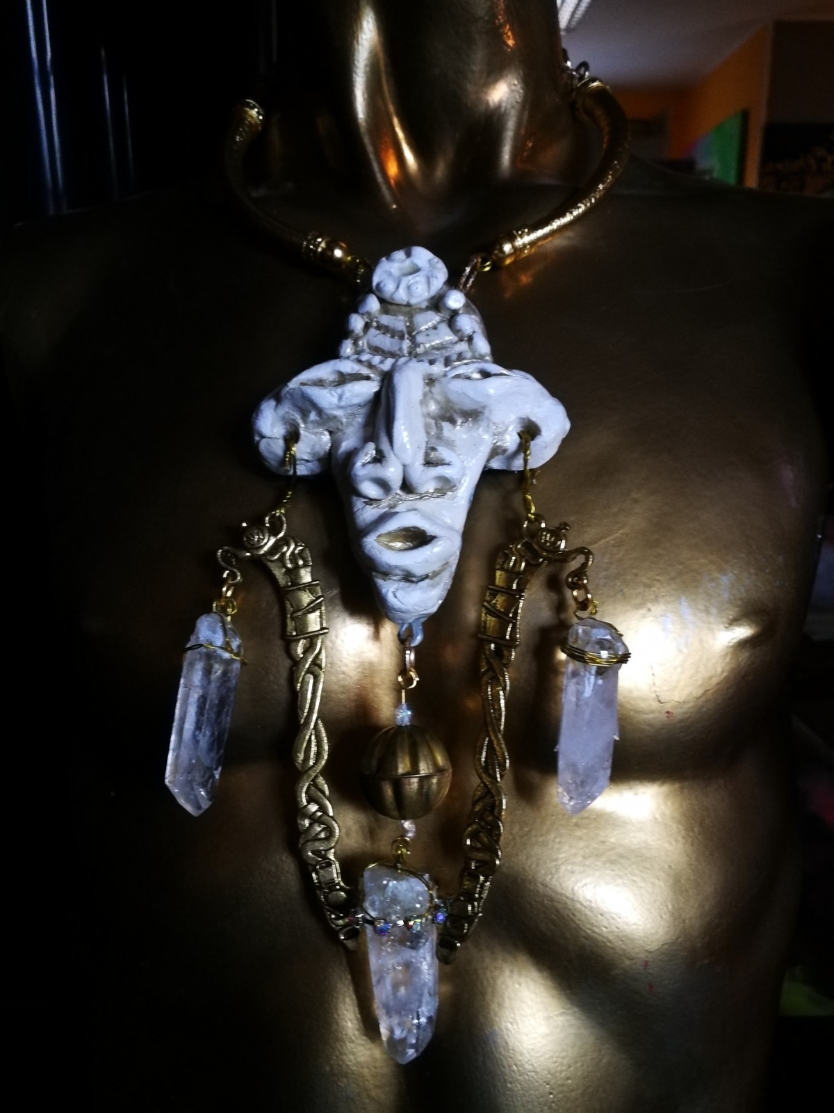 Luxury Jewelry Necklace Pendant Tribal Crystal Rock Charm Statement Ethnic Mask