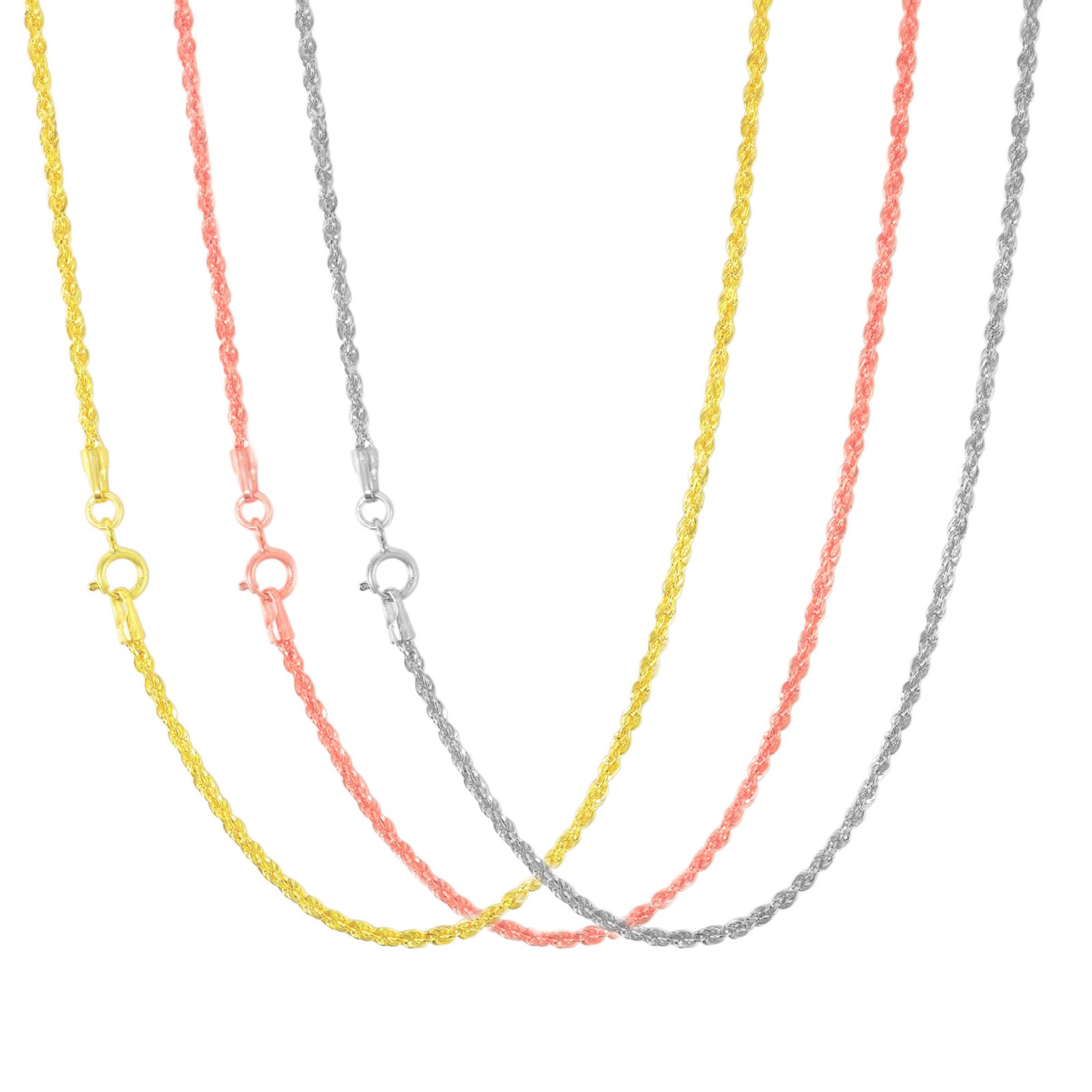 14K & 14K Rose White Yellow Gold 1.5mm-2.5mm Rope Chain Pendant Necklace 14″-30″