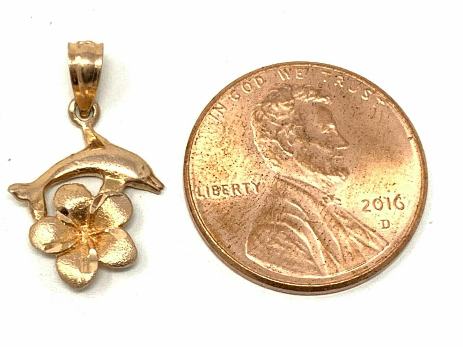 14k Rose Gold Dolphin Hawaiian Plumeria Flower Pendant 0.8 gram