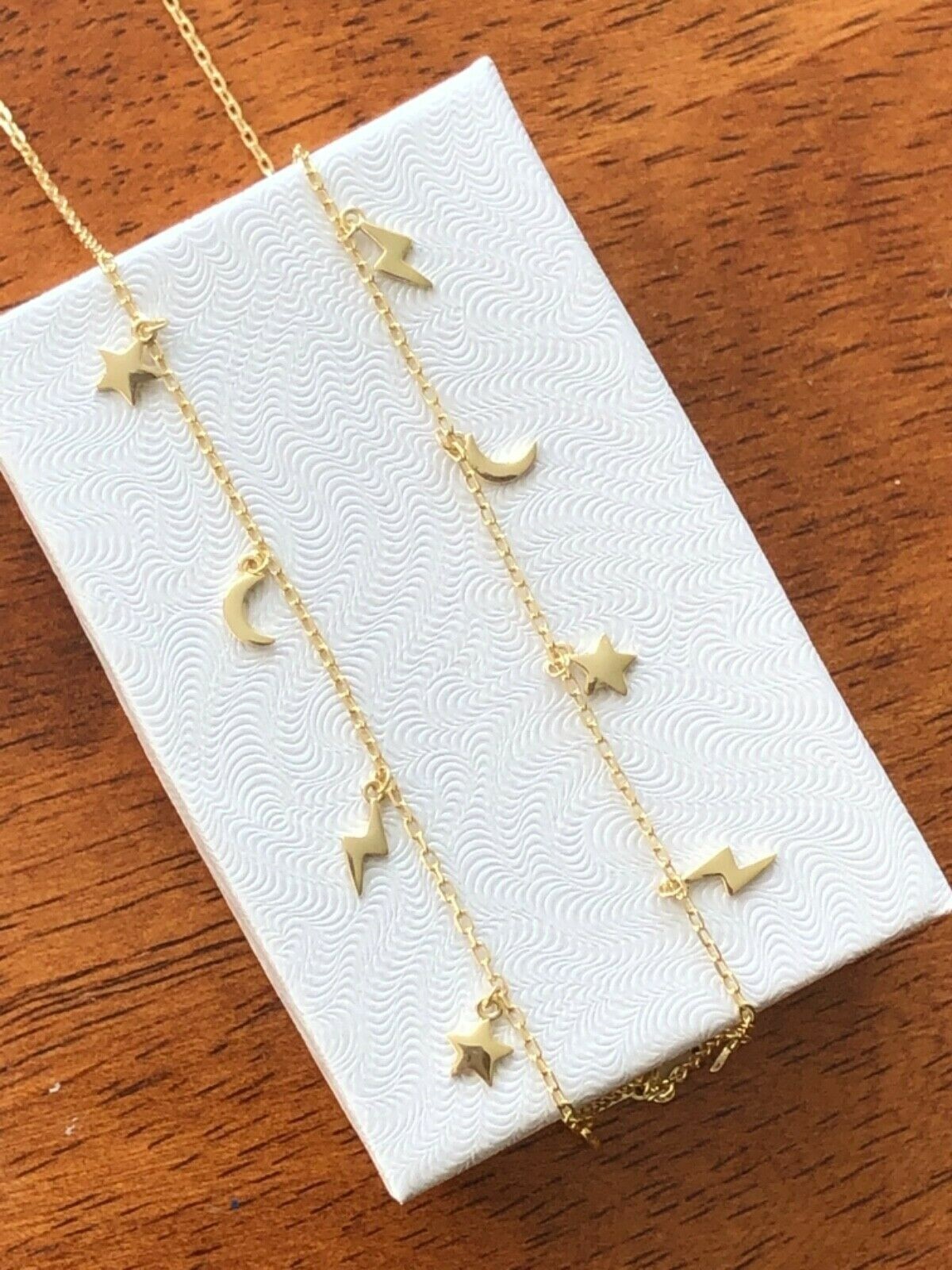 925 Sterling Silver Star Moon Lightning Station Dangle Charm CHOKER Necklace 6mm