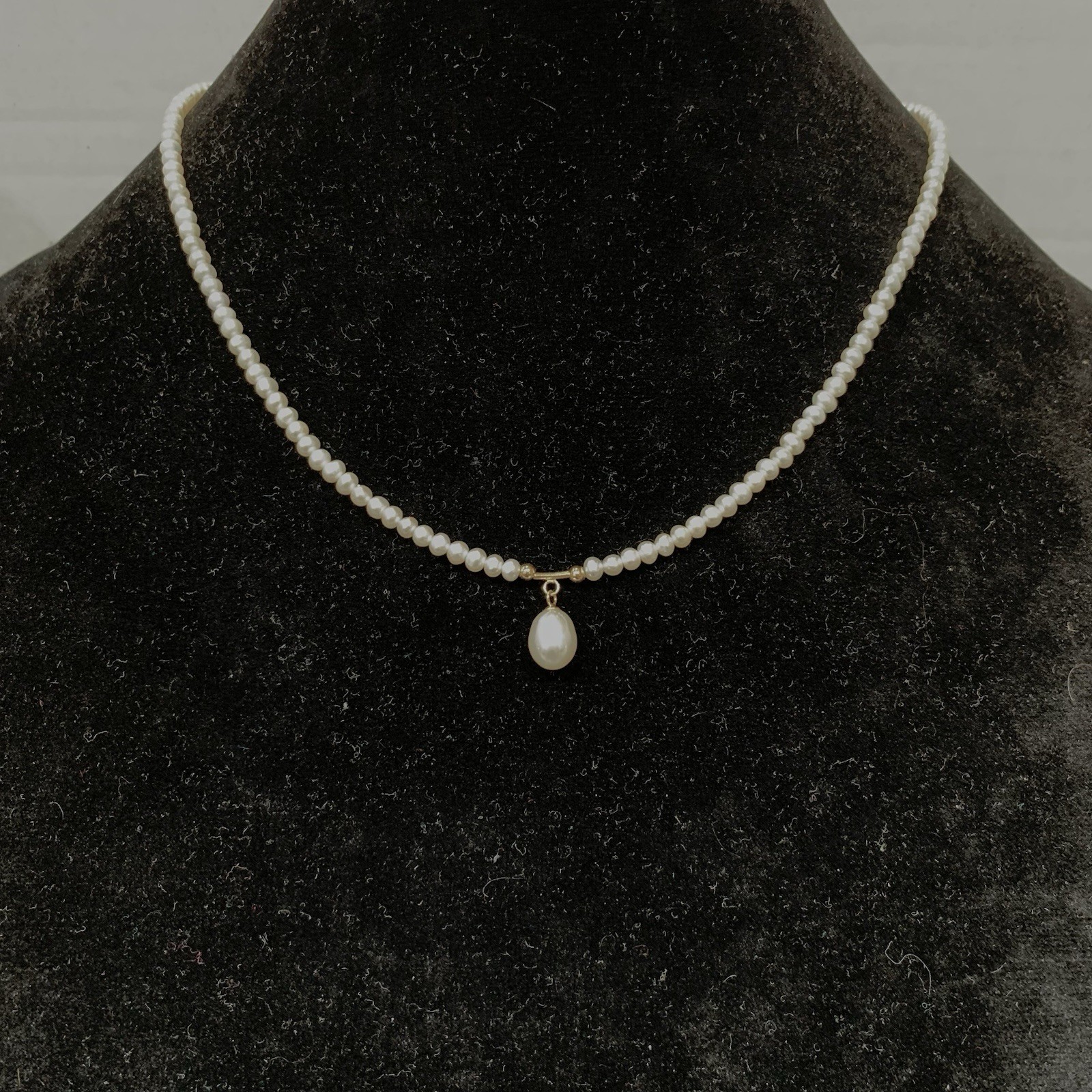Pearl Necklace & Dangle 14k Yellow Gold 10.33gr FW White Pearl 4mm Dainty 19”