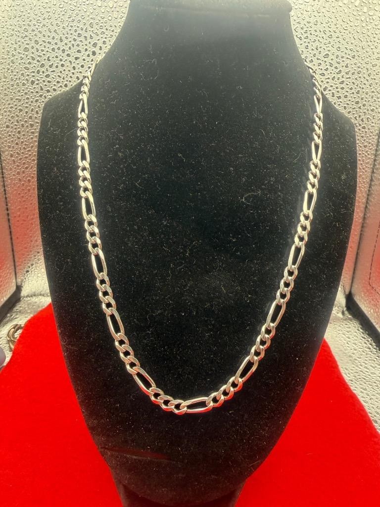 925 Italy Sterling Silver Figaro Chain Necklace 20” KA1772 Unisex Classic