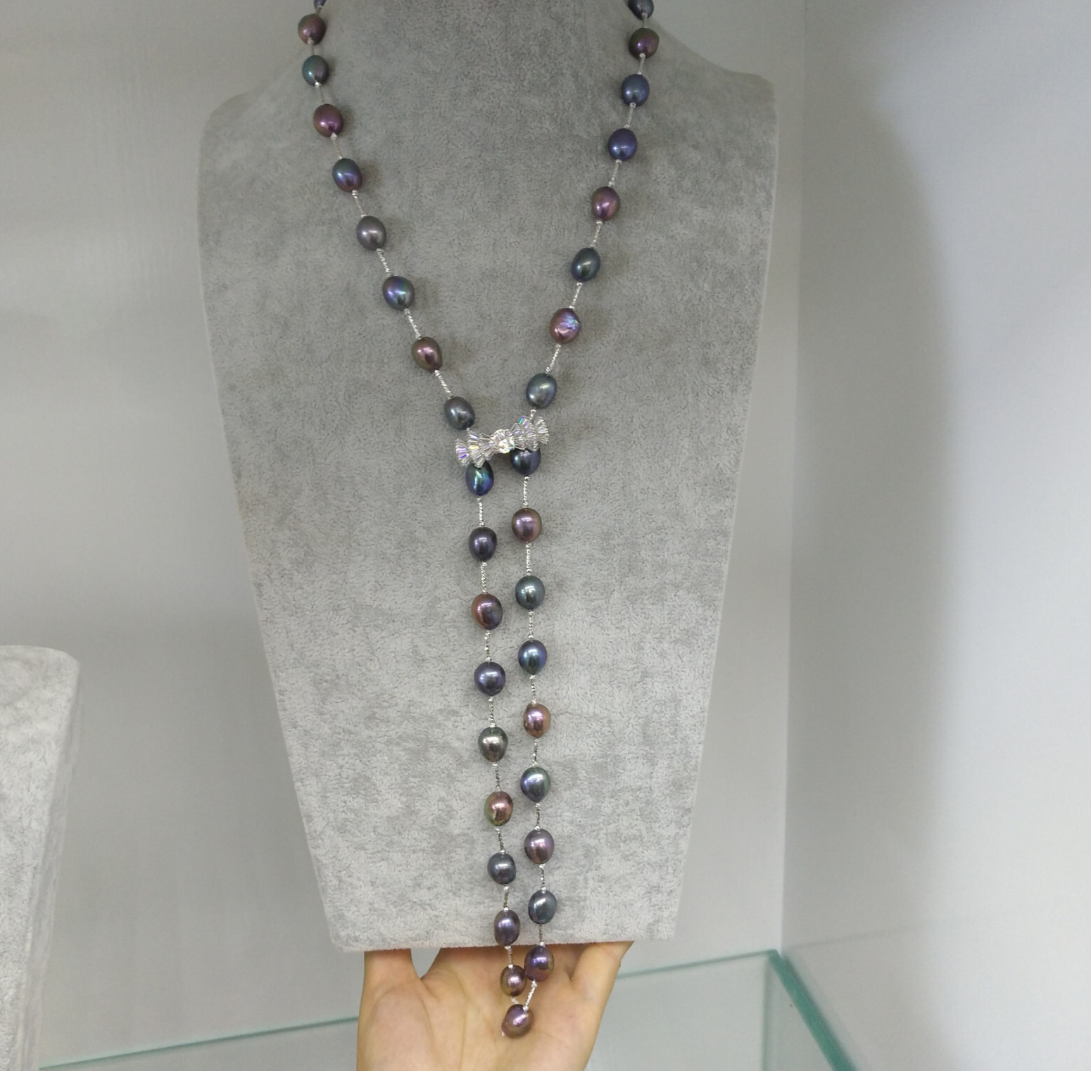 30″ Design Pretty 7-9mm Natural South Sea Peacock Black Pearl Necklace 14KGP