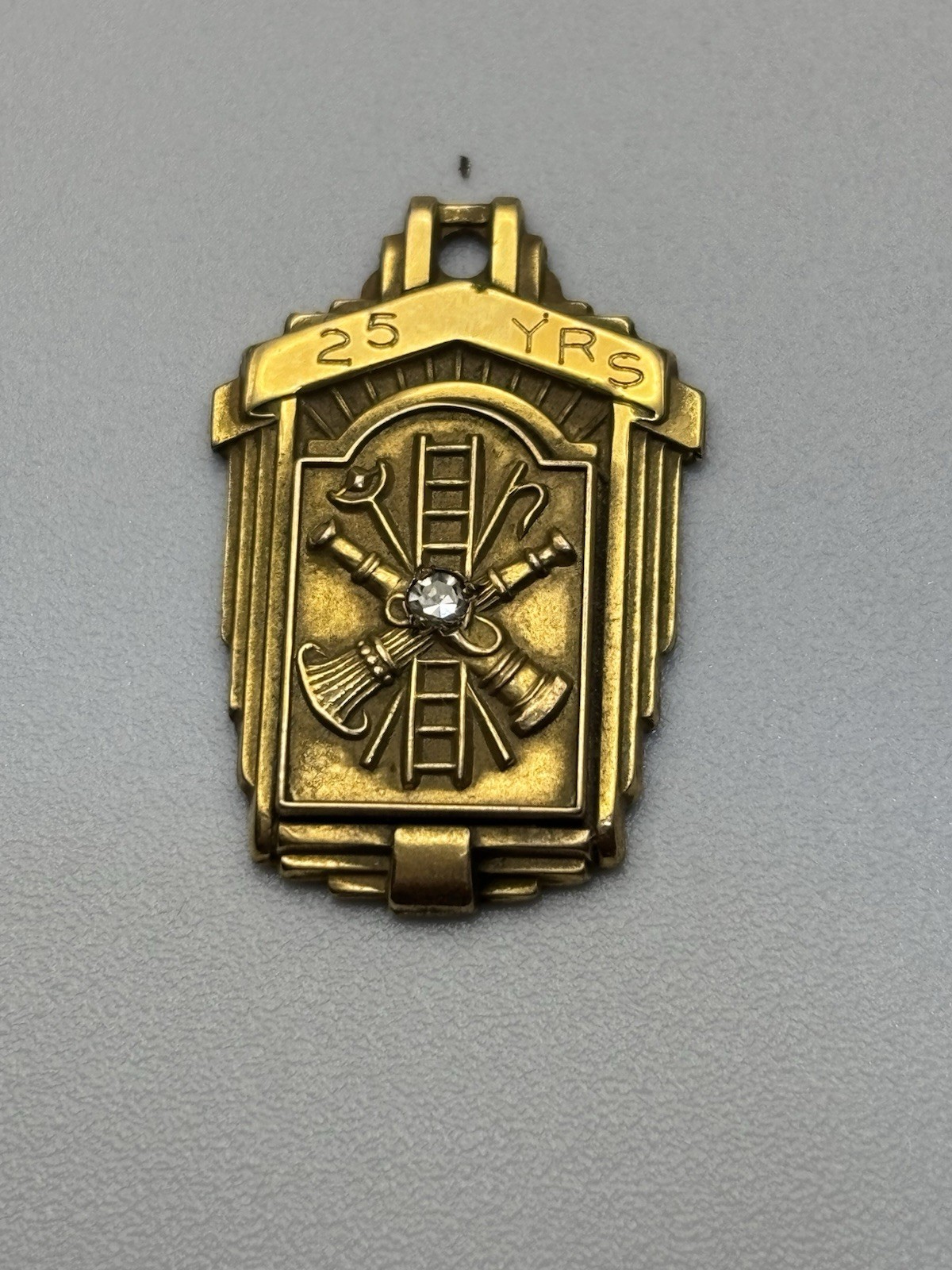 VTG Shield CHARM Fire Department Marked 1/20 10K Diamond Accent PENDANT 25 Yrs