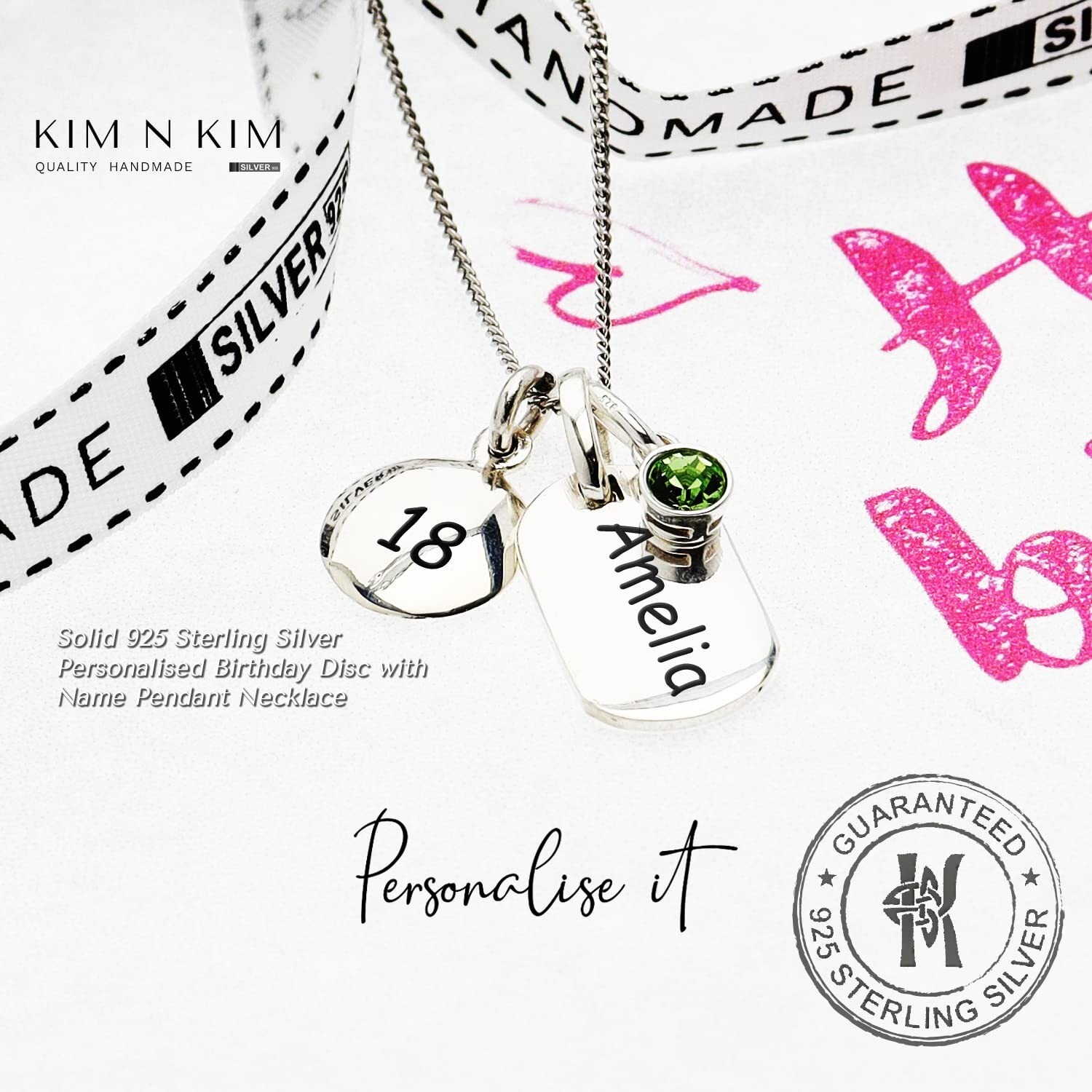 Personalised Birthday Disc Necklace✔️age✔️Name✔️Birthstone✔️925 Solid Silver