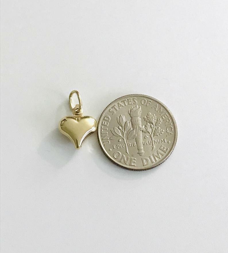 10K Real Gold Puffy Heart 14mm / 0.55″ Pendant, 3-D Puffy Heart Necklace – C2905