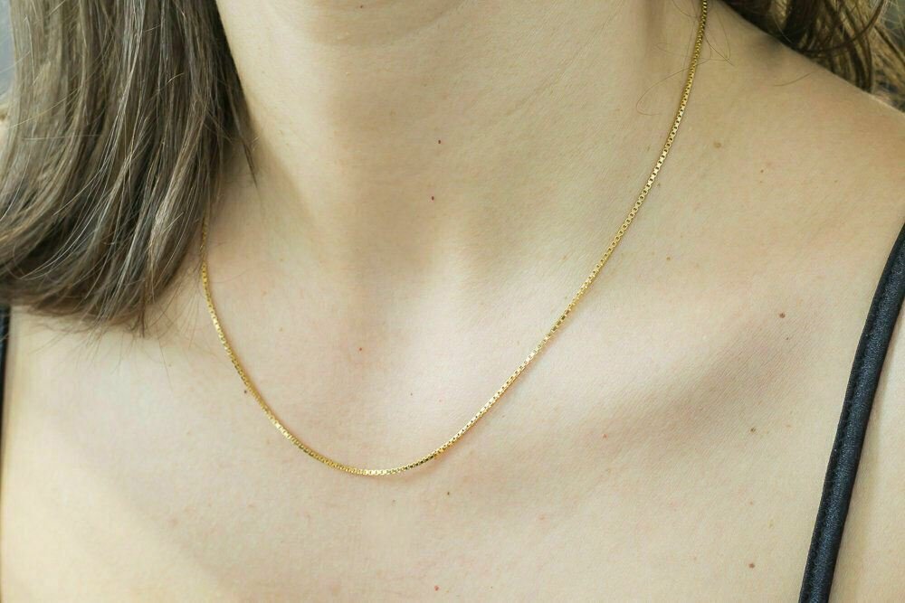 14K Solid Yellow Gold Box Necklace Chain 0.50mm 16” Inch Real 14k Yellow Gold