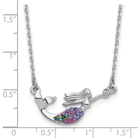 Sterling Silver Rhodium Crystal Multi Colored Mermaid Necklace