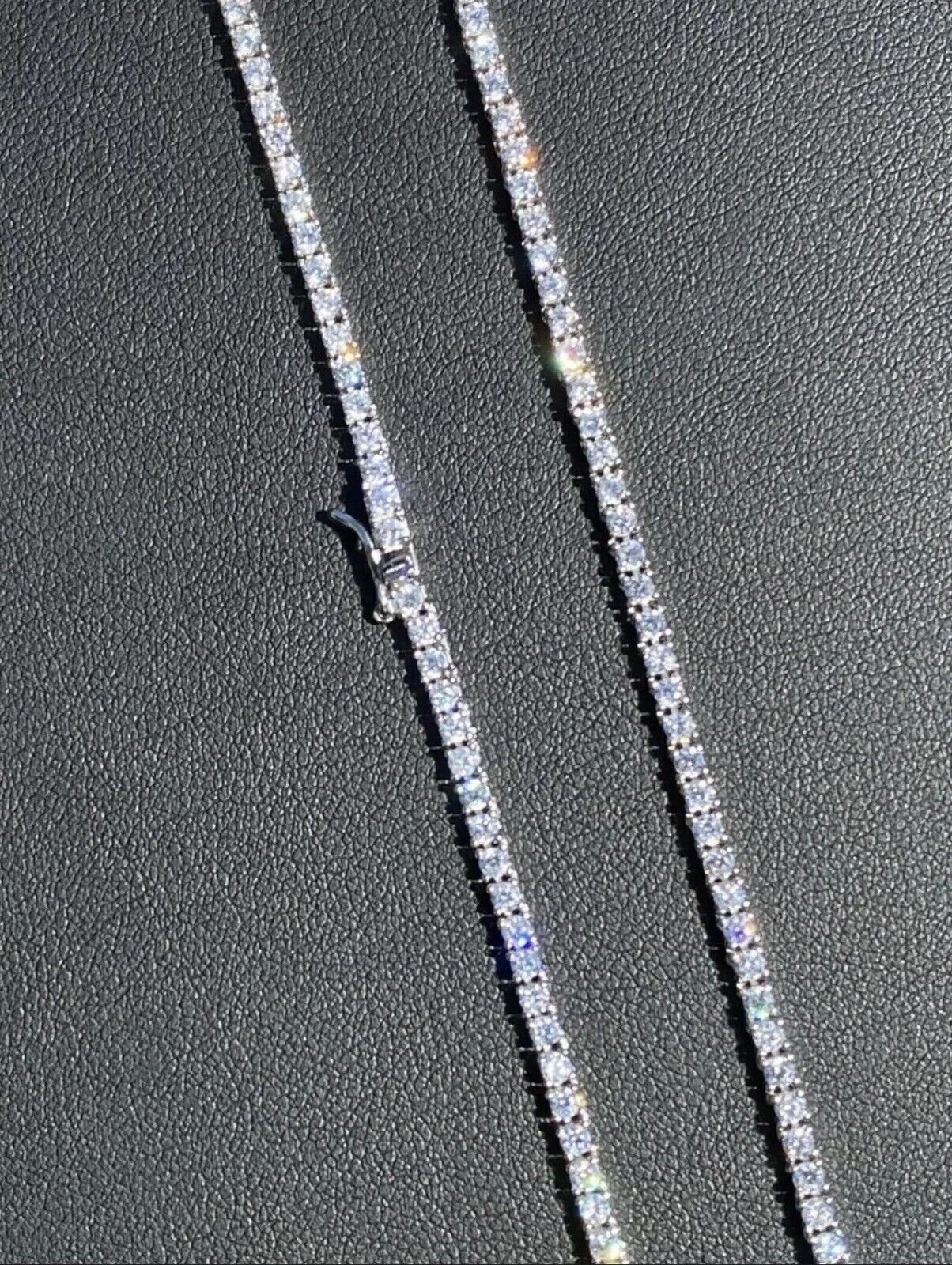 925 Sterling Silver Moissanite Tennis Necklace 4mm Round Cut Chain Unisex Gift