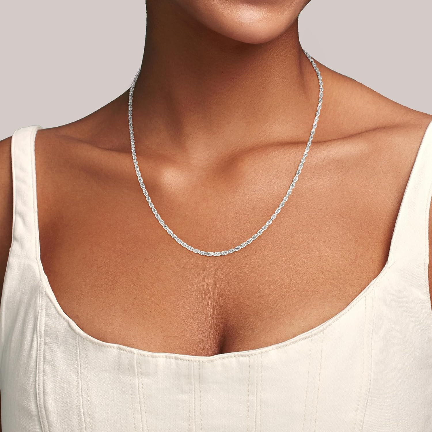 18 Inches 2Mm Rope Chain 925 Sterling Silver Chain Necklace for Women,