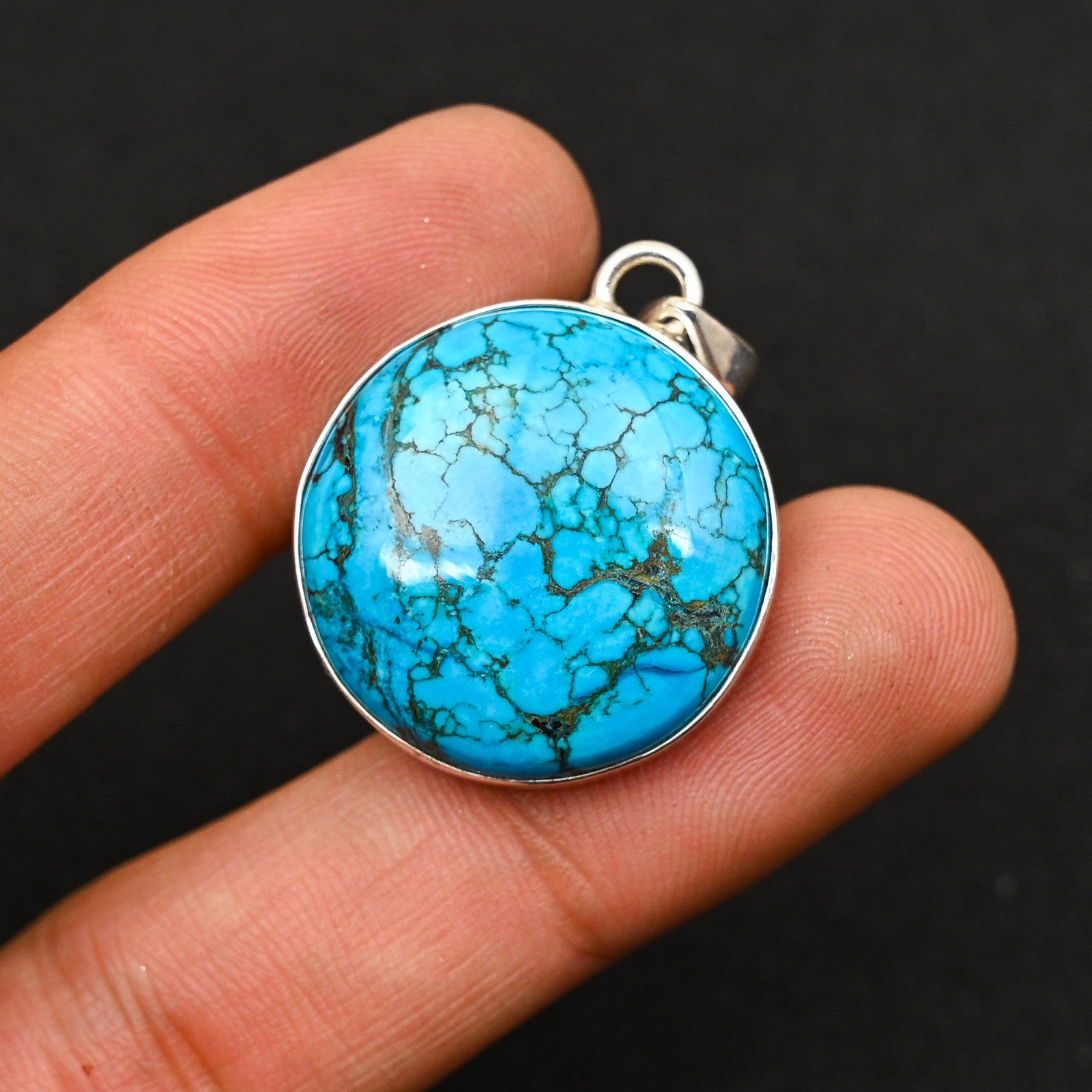 Tibetan Turquoise Gemstone 925 Sterling Silver Handmade Pendant Jewelry Gift For