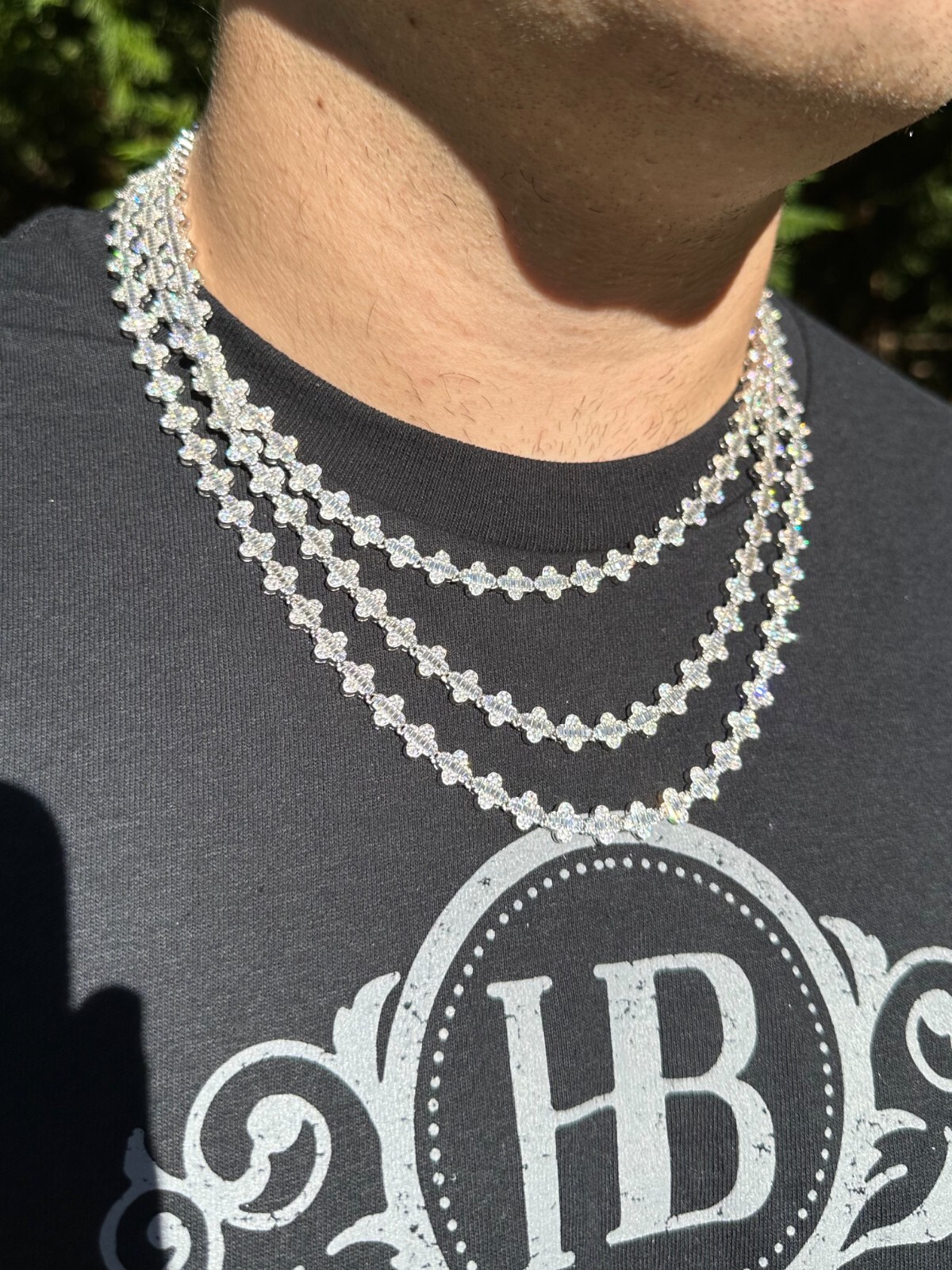 Real Iced MOISSANITE Baguette Clover Tennis Chain Necklace – VVS D Color 8mm
