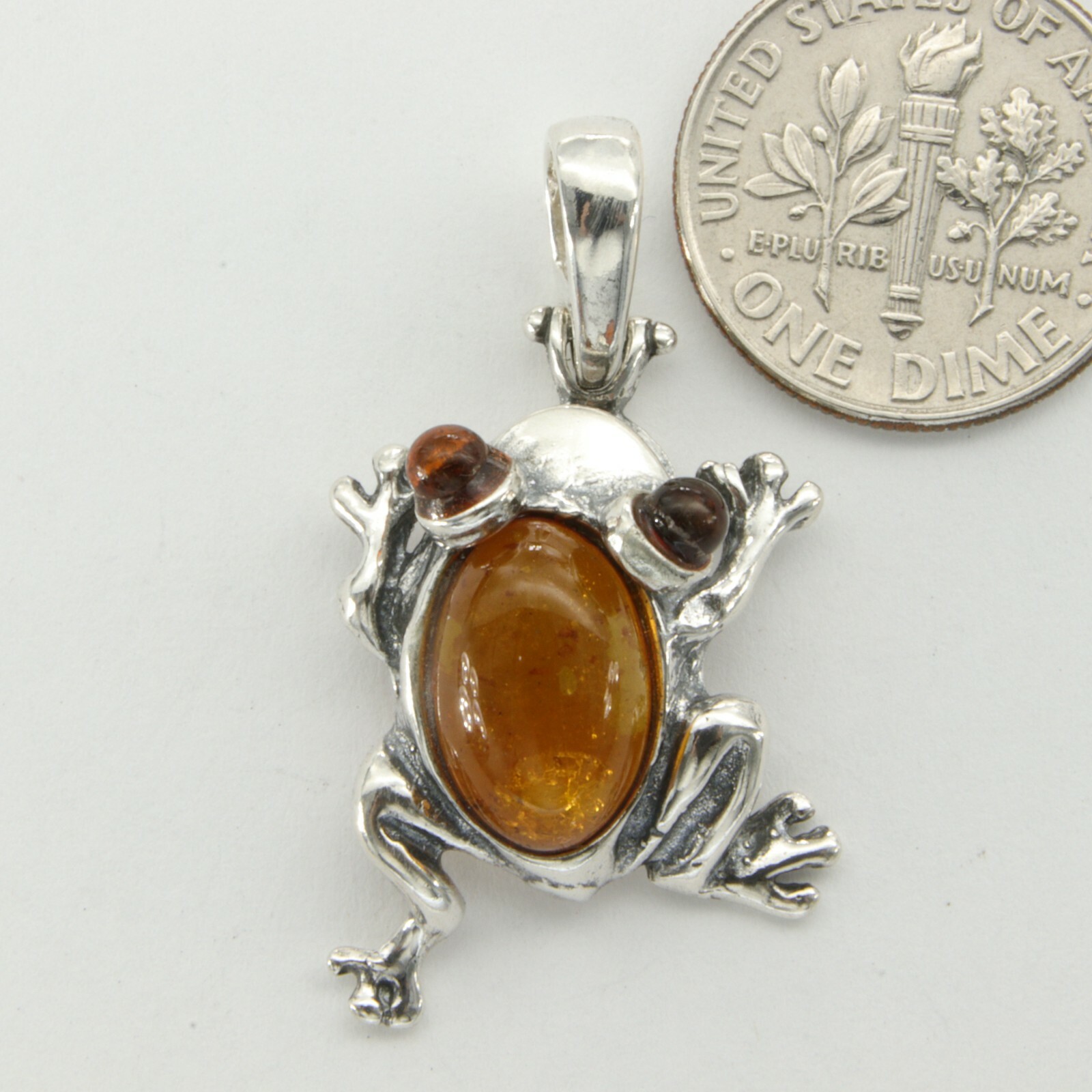 Cognac / Brown BALTIC AMBER Frog Pendant – 925 STERLING SILVER #4708e
