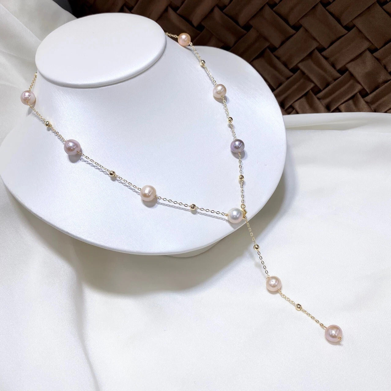 22INCH Excellent AAA+ Natural South Sea Purple Pink Pearl Necklace 14k Gold P
