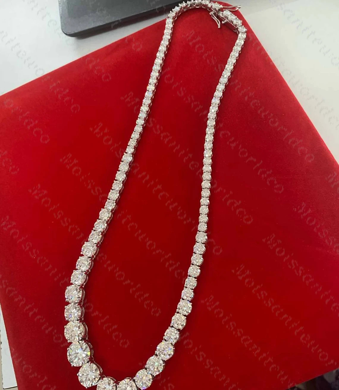 FINE 45.0Ctw Round Moissanite Tennis Necklace 925 Sterling Silver Chain