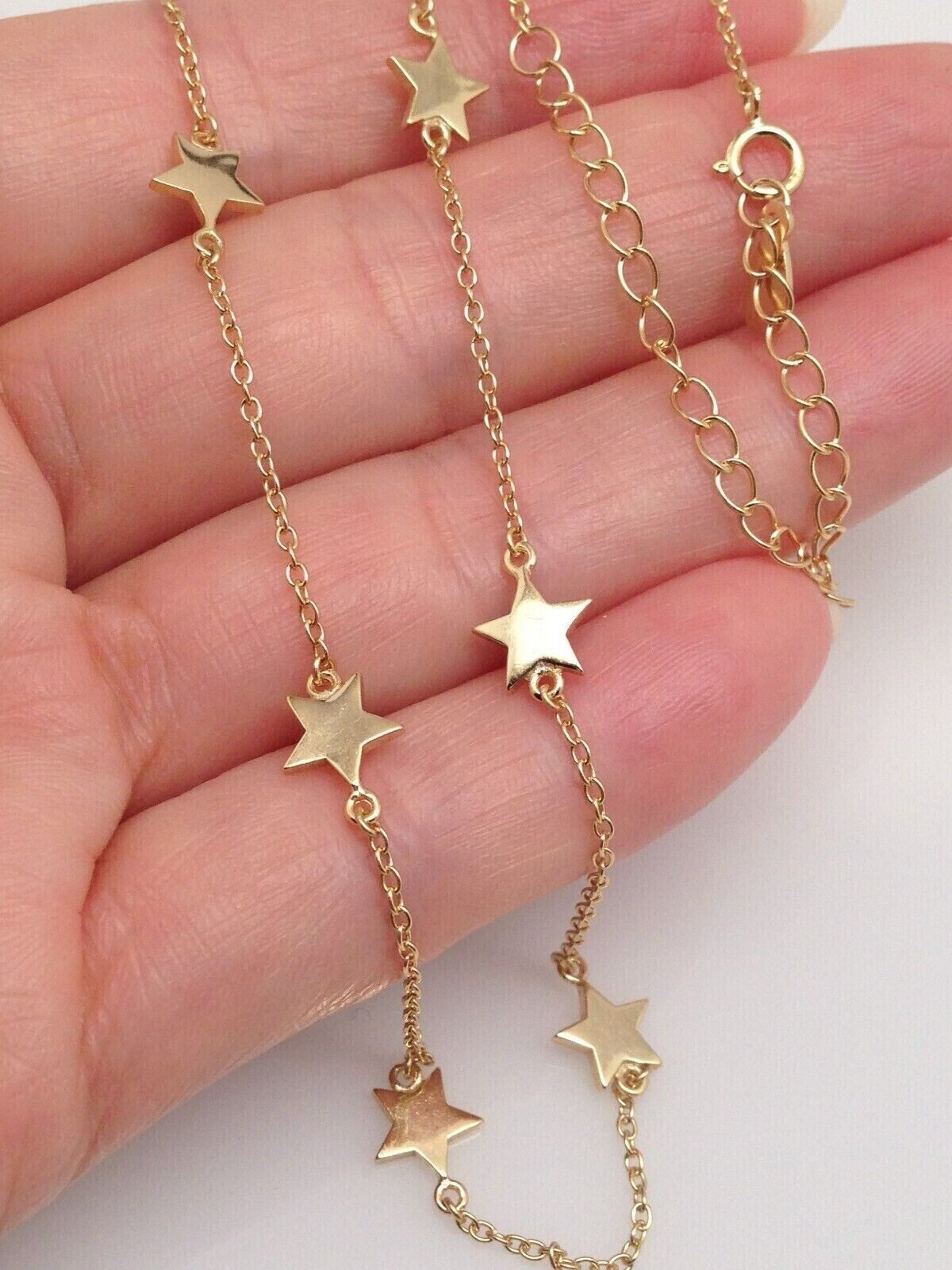 925 Sterling Silver Star Satellite Station Choker Necklace Gold Women 6mm 15.25″