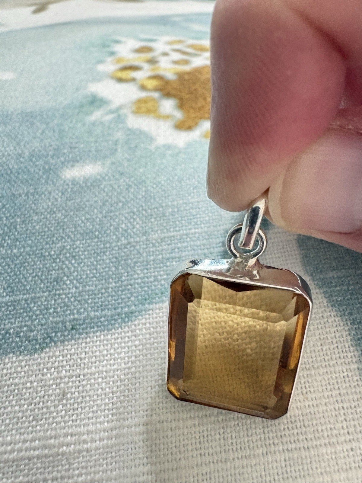 Sterling Silver Genuine 14Ct Emerald Cut Citrine Gemstone Pendant-Pendant Only