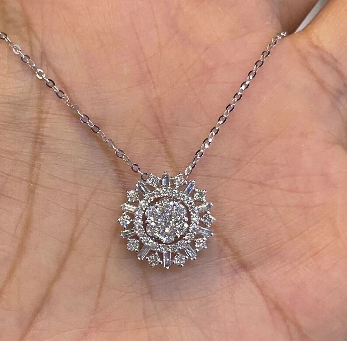 2Ct Round Cut Lab Created Diamond Cluster Pendant Necklace 14K White Gold Plated