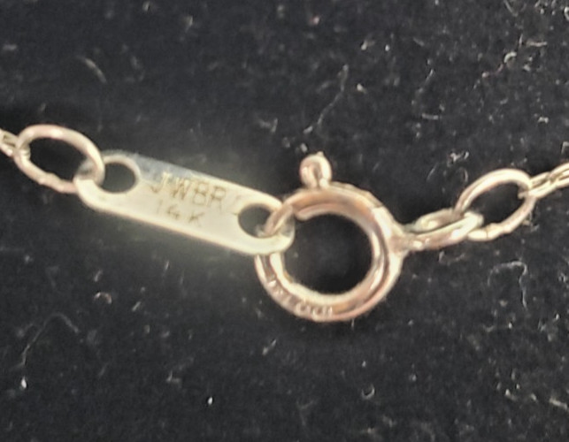 Signed JWBR 10k White Gold & Diamond Circle Pendant on 14K Chain 18″ From Zales