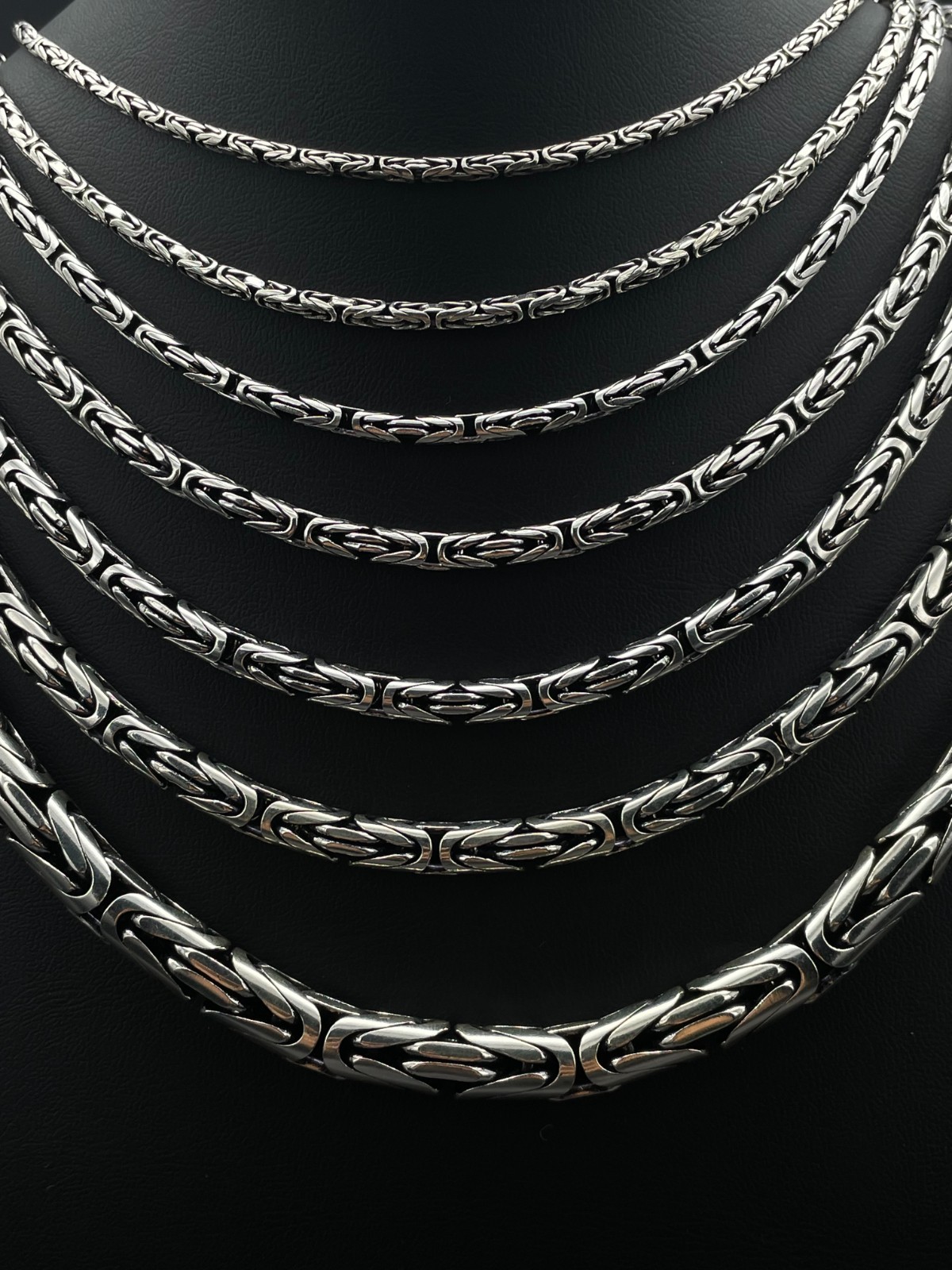 925 Sterling Silver King Byzantine Solid Oxidized Round Chain Necklace, Gift Men